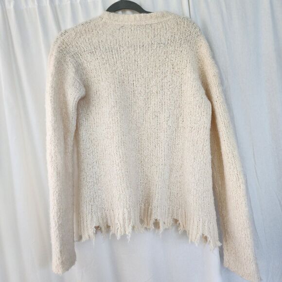 ATM Wool Alpaca Blend Ivory Cream Destroyed V-neck Long Sleeve Sweater S Boho - Picture 8 of 8